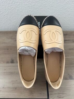 CHANEL Beige Lambskin Leather Espadrilles